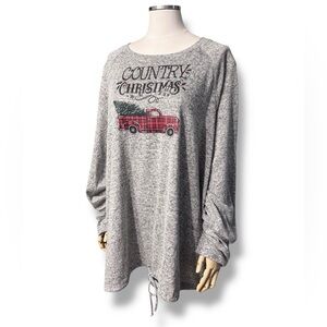 CRACKER BARREL Heathered Grey Country Christmas Top